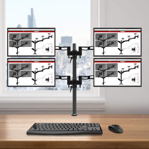 Duronic DM354 BK Brazo para Monitor Cuadruple de 13" a 27" | Para 4 pantallas de 8kg máx | 4 Brazos Extensibles Rotativos 180º| Altura Ajustable 60cm | Cabezal VESA 75 y 100 Giratorio inclinable ± 15°