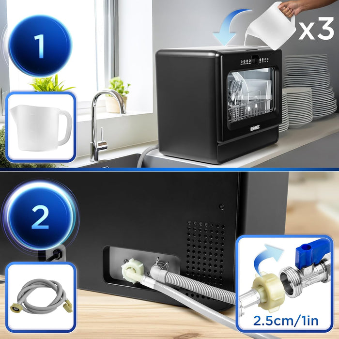 Duronic DW10 BK Lavavajillas pequeño - Lavavajillas Portatil sin Instalacion, Mini lavavajillas compacto, Maquina de Lavar Loiça, 5 programas para Vajilla y Fruta, 950W, Secado rápido, 52.3 dB