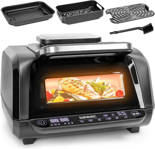 Duronic FG19 Freidora de aire 1900 W | Air Fryer 2 grill | Freidora sin aceite | Airfryer para cocinar pizza, asar, freir, hornear, barbacoa | Fácil de limpiar | 6 Modos preconfigurados | 50º-230º