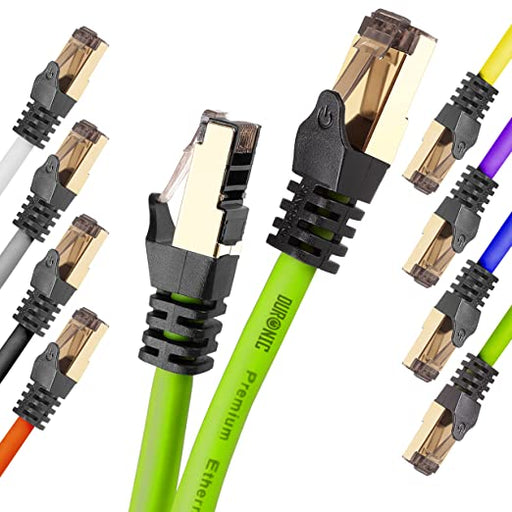 Duronic Cable de ethernet GN 5M CAT8 2Ghz 2000MHz 40Gbps S FTP Cable de conexión y Conector RJ45 | Máx velocidad de Fibra Óptica Banda ancha y Transmisión de datos rápida | Compatibilidad Universal