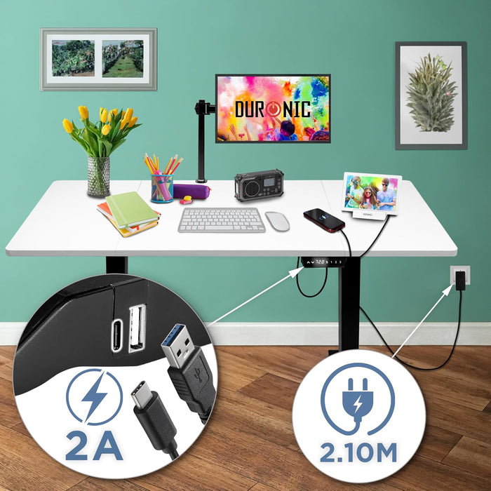 Duronic CD160 BW Escritorio eléctrico Regulable en Altura con Tablero de 160 cm Altura Regulable de 72 a 118 cm Carga máxima de 70 kg Puesto de Trabajo Regulable en Altura para Oficina y teletrabajo