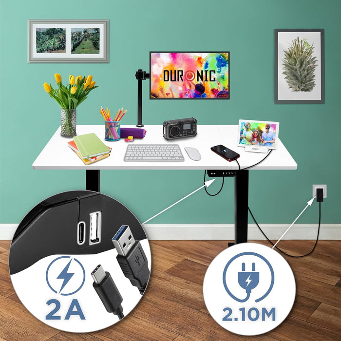 Duronic CD120 BW Escritorio eléctrico regulable 72-118 cm con tablero 120 x 60 cm y patas con altura regulable Max.70 kg Escritorio elevable eléctrico, Puesto de trabajo ideal para casa y teletrabajo