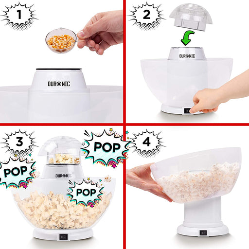 Duronic POP50 WE Máquina de Palomitas | 1200W y Preparación en 3 minutos | Cucharón medidor Sin Aceite Sistema de Cocción de Aire Caliente | Taza medidora y recipiente sin BPA incluido | Palomitero