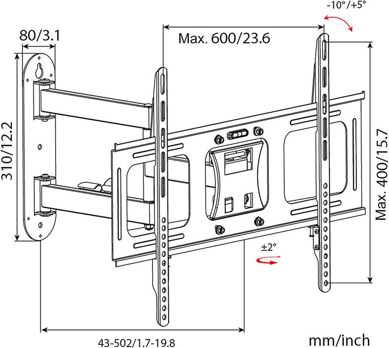 Duronic TVB109M Soporte de pared para TV de 32 a 60" |Máx VESA 400 y 600 | Hasta 35 kg de Peso y Gestión de Cables | Articulado Inclinable y Giratorio |Tornillos incluidos | Para TV Plasma Pantallas