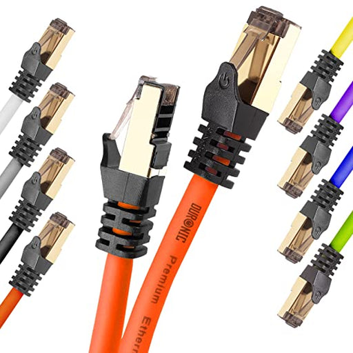 Duronic Cable de ethernet OE 0.5M CAT8 2Ghz 2000MHz 40Gbps S FTP Cable de conexión y Conector RJ45 | Máx velocidad de Fibra Óptica Banda ancha y Transmisión de datos rápida | Compatibilidad Universal