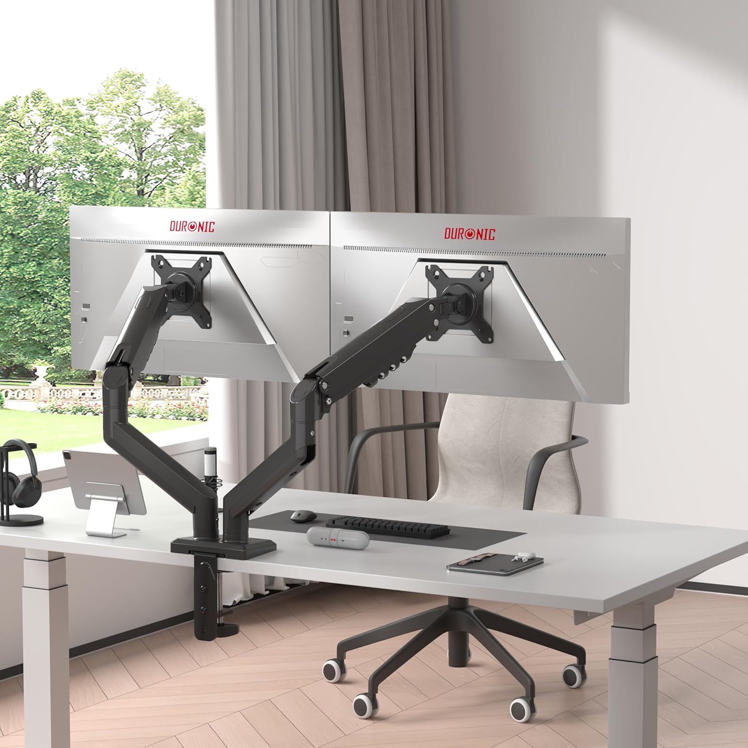 Duronic DM6A2 Brazo para 2 monitores de Ordenador Soporte para monitores de 13 a 32 Pulgadas VESA 75 100 Carga máxima 9 kg Rotación de 360° Brazo con Resorte de Gas