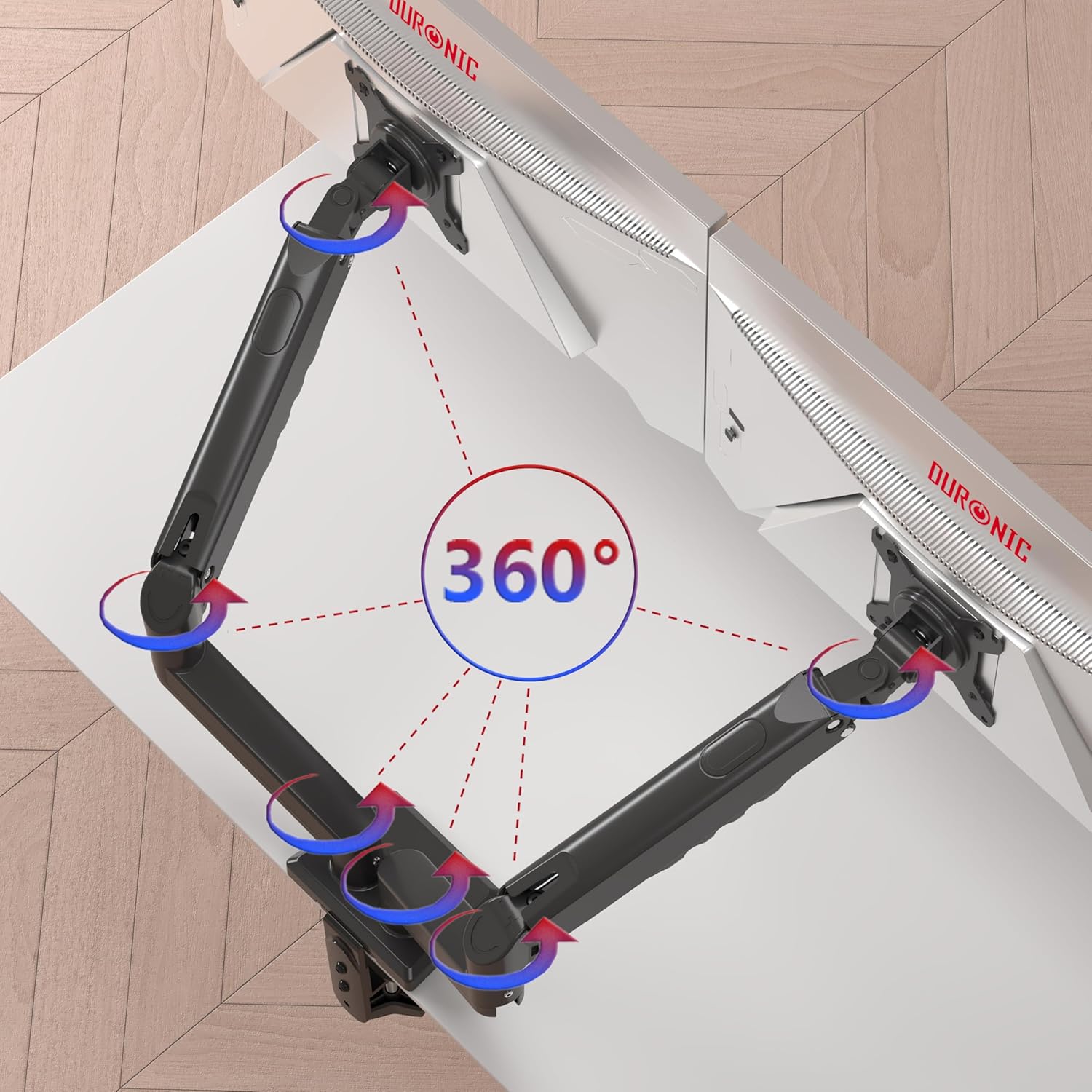 Duronic DM6A2 Brazo para 2 monitores de Ordenador Soporte para monitores de 13 a 32 Pulgadas VESA 75 100 Carga máxima 9 kg Rotación de 360° Brazo con Resorte de Gas