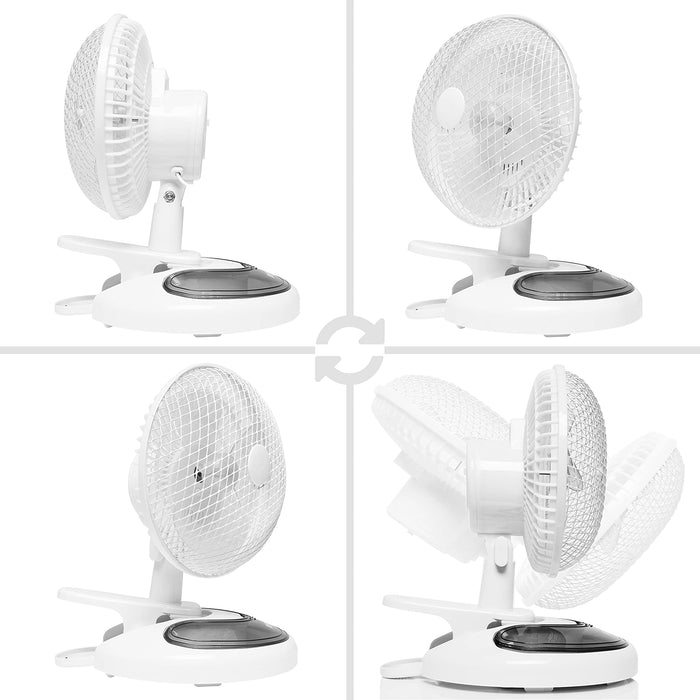 Duronic FN15 Ventilador de sobremesa 15W | 2 en 1 Base Fija y Pinza Integrada | Instalación en pared y mesa | Silencioso + compartimento para objetos | 2 velocidades | Mini Portátil Pequeño Giratorio