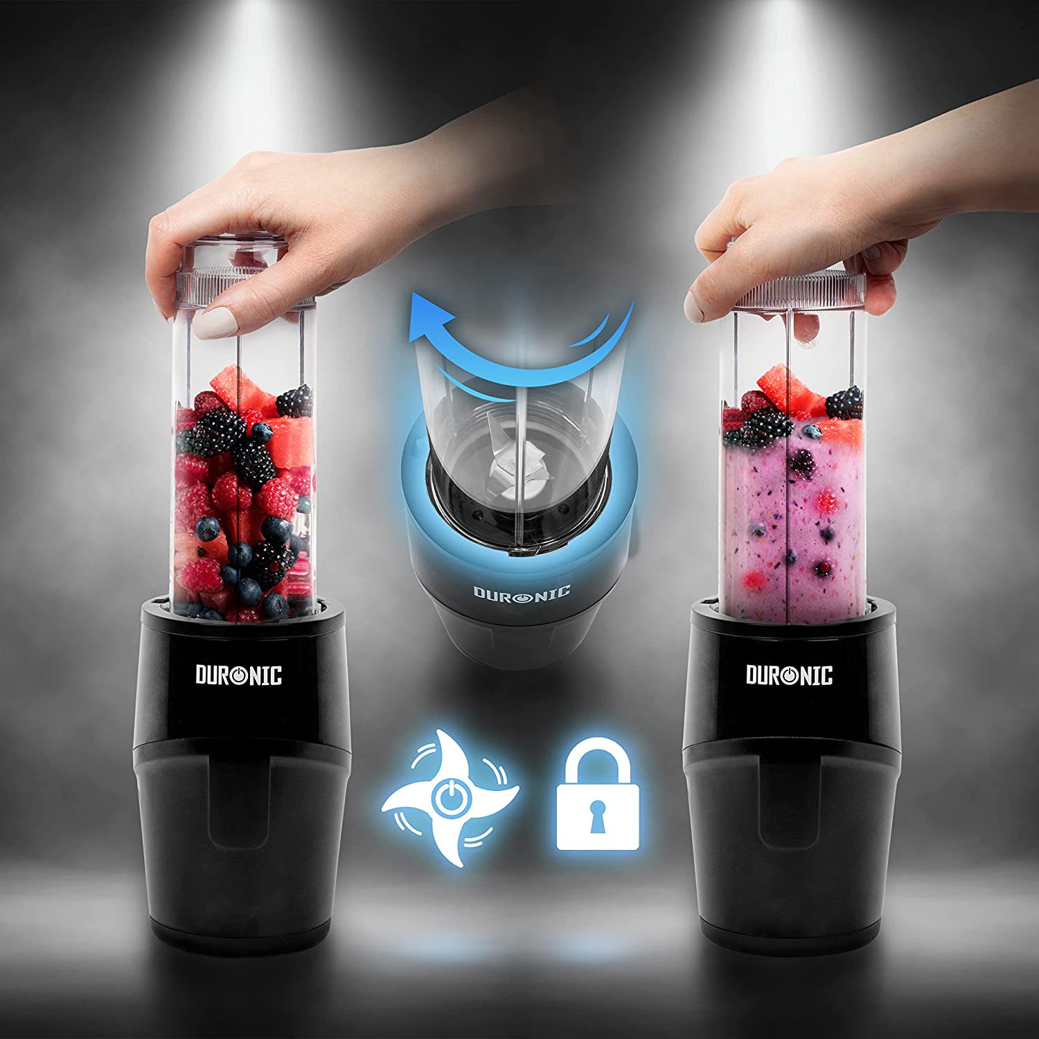 Duronic BL510 Mini Batidora de Vaso Individual 500W | 1 Botella 570ml y Tapa Antifugas | Cuchilla Inox | Batidora Eléctrica Personal | Licuadora Smoothies Batidos | Liquidificador portátil | BPA Free