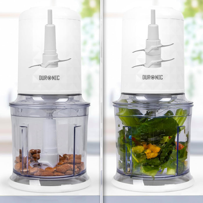 Duronic CH57 WE Mini Picadora 500W con 2 Recipientes de 700 ml con Tapa, Robot de Cocina para Verduras, Frutas, Frutos Secos y Especias, Permite Preparar Salsas, Purés y Comida para Bebé