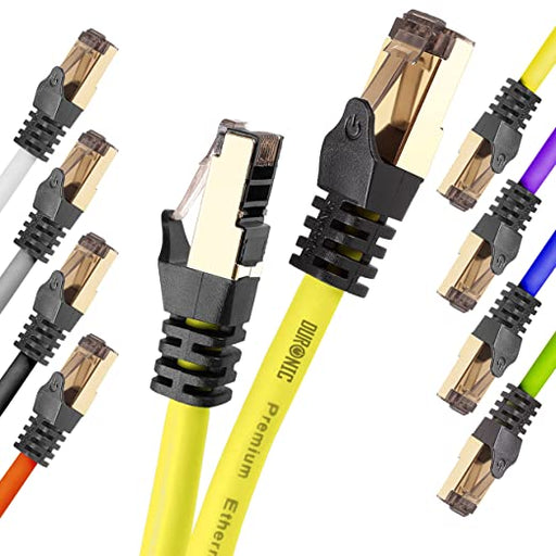 Duronic Cable de ethernet YW 3M CAT8 2Ghz 2000MHz 40Gbps S FTP Cable de conexión y Conector RJ45 | Máx velocidad de Fibra Óptica Banda ancha y Transmisión de datos rápida | Compatibilidad Universal