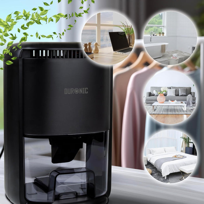 Duronic DH07 BK Deshumidificador Eléctrico - Consumo 22,5W, 240 ml/Día, Depósito 1L, Deshumidificador Compacto Silencioso 43dB. Baño, Dormitorio, Armario, Caravana. Temporizador 6-12h (Copy)