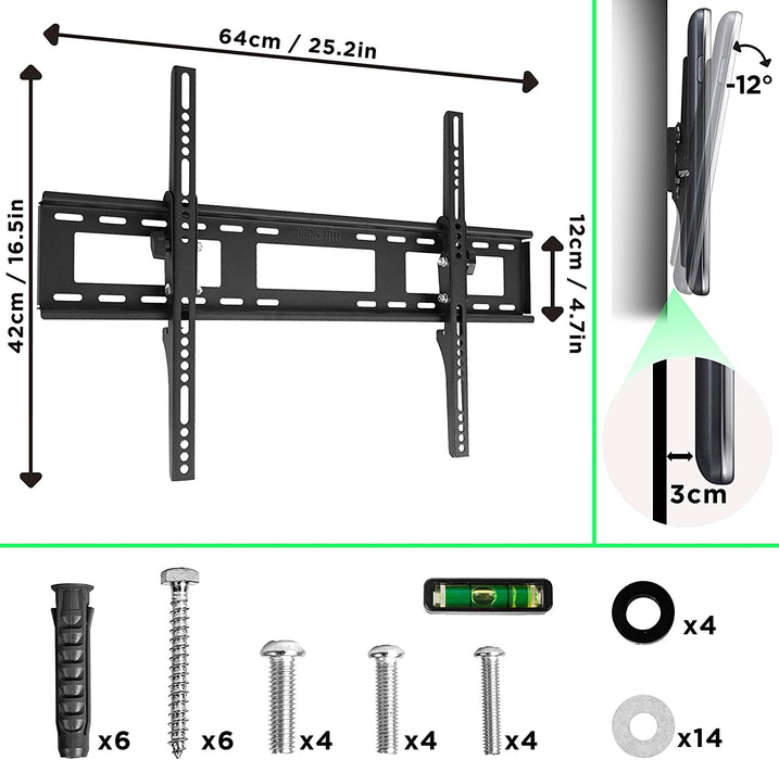 Duronic TVB123M Soporte TV de Pared Inclinable Ultra Delgado | Para TV 32" a 60" | Hasta 40 kg de Peso | Máx VESA 200 400 y 200 x 400 | Inclinable y Ultra Delgado | Tornillos y accesorios incluidos