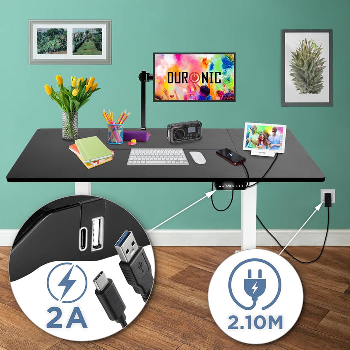 Duronic CD160 WK Escritorio eléctrico Regulable en Altura con Tablero de 160 cm Altura Regulable de 72 a 118 cm Carga máxima de 70 kg Puesto de Trabajo Regulable en Altura para Oficina y teletrabajo