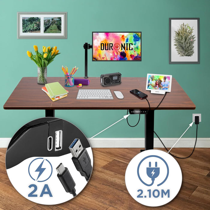 Duronic CD160 BT Escritorio eléctrico Regulable en Altura con Tablero de 160 cm Altura Regulable de 72 a 118 cm Carga máxima de 70 kg Puesto de Trabajo Regulable en Altura para Oficina y teletrabajo
