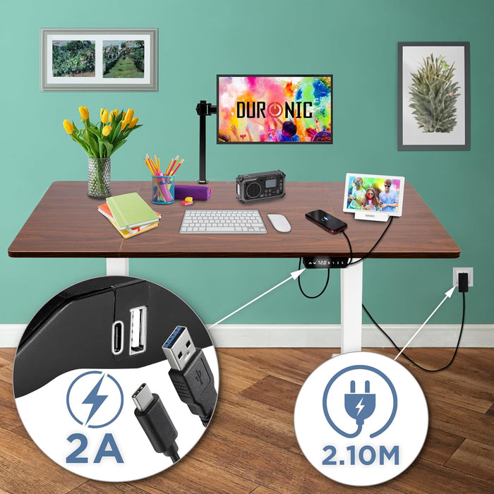 Duronic CD160 WT Escritorio eléctrico Regulable en Altura con Tablero de 160 cm Altura Regulable de 72 a 118 cm Carga máxima de 70 kg Puesto de Trabajo Regulable en Altura para Oficina y teletrabajo
