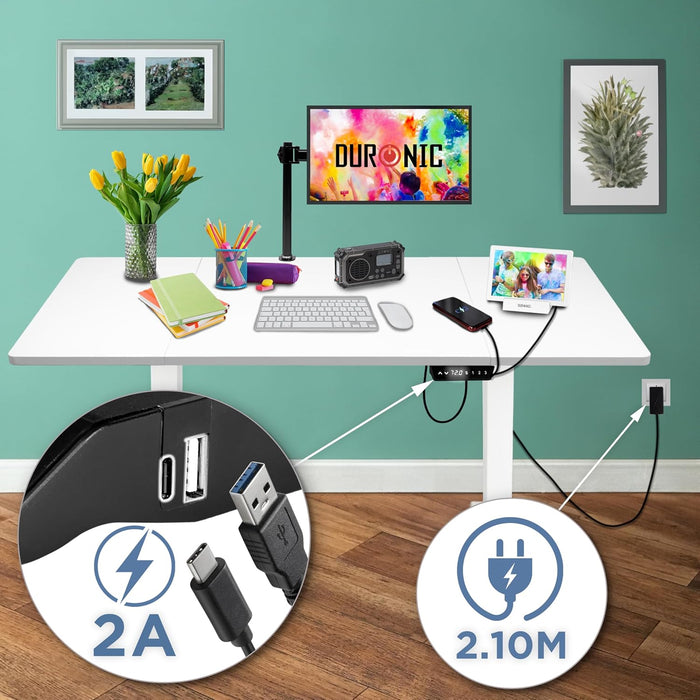 Duronic CD160 WE Escritorio eléctrico Regulable en Altura con Tablero de 160 cm Altura Regulable de 72 a 118 cm Carga máxima de 70 kg Puesto de Trabajo Regulable en Altura para Oficina y teletrabajo