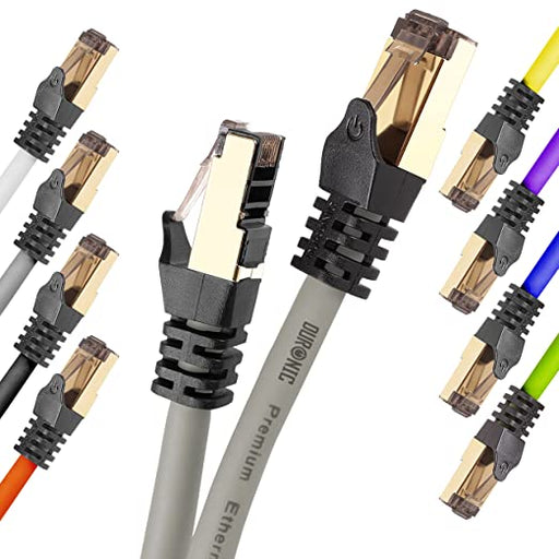 Duronic Cable de ethernet GY 1M CAT8 2Ghz 2000MHz 40Gbps S FTP Cable de conexión y Conector RJ45 | Máx velocidad de Fibra Óptica Banda ancha y Transmisión de datos rápida | Compatibilidad Universal