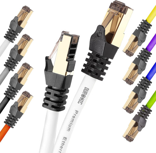 Duronic WE 0.5M CAT8 Cable de ethernet|Trenzado de los Pares Interno Y Conectores RJ45|Ancho de Banda de hasta 2GHz/2000MHz|Color Amarillo y Acabado Oro