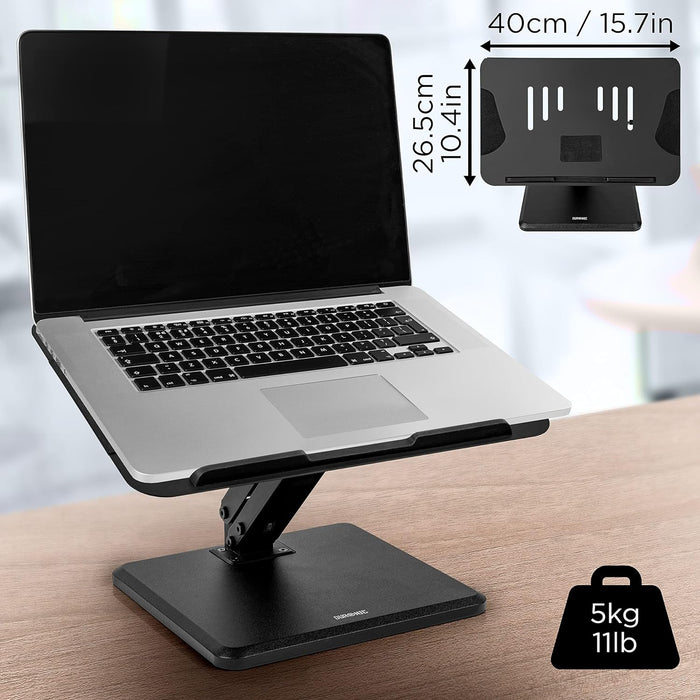 Duronic DML125 Soporte para portátil altura ajustable, brazo inclinable para laptop, soporte elevador para tablet para escritorio, compatible con MacBook Pro/Air, Surface, Samsung, portátiles
