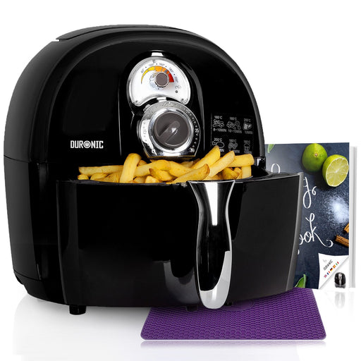 Duronic AF1 BK Freidora de aire sin aceite | Potencia 1500W y Capacidad 2.2L | Cesta antiadherente | Temperatura regulable y Temporizador | Air fryer con libro de recetas | Prepare platos más sanos