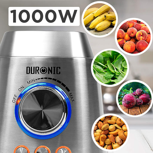 Duronic BL102 Batidora de vaso de 1000W y Jarra cristal de 1.5L | Cuchillas Desmontables | 3 Funciones Pulse Picar Hielo y Smoothie | Prepare sanos Smoothies Batidos Salsas y Gazpachos en 50 segundos