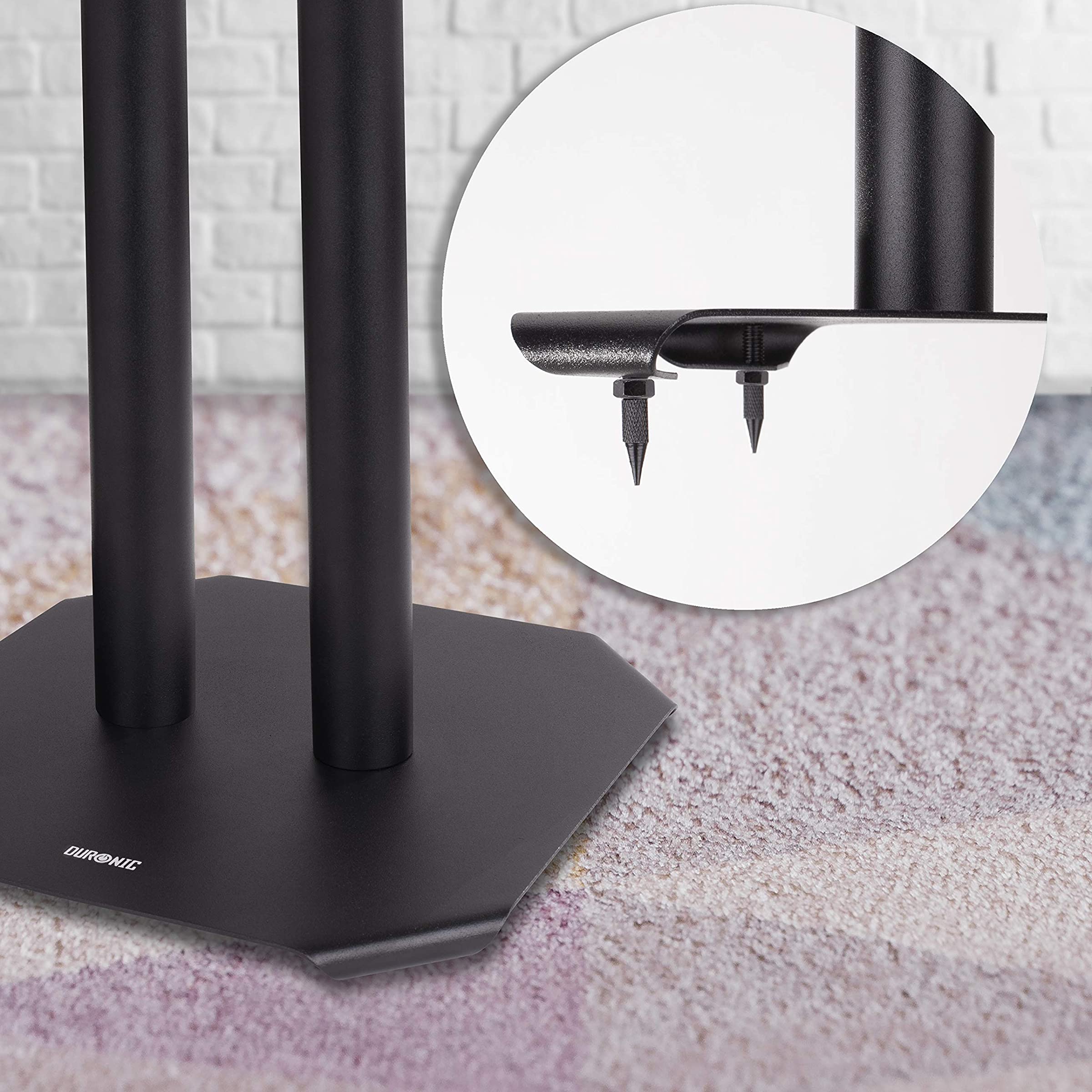 Duronic SPS1022 80 Set de 2 Soportes para Altavoz | 80cm de Altura | Base de 24x24cm y Plataforma de 16x16cm | Capacidad 5kg | Clavos Antivibración para Estabilidad y 8 Almohadillas amortiguadoras