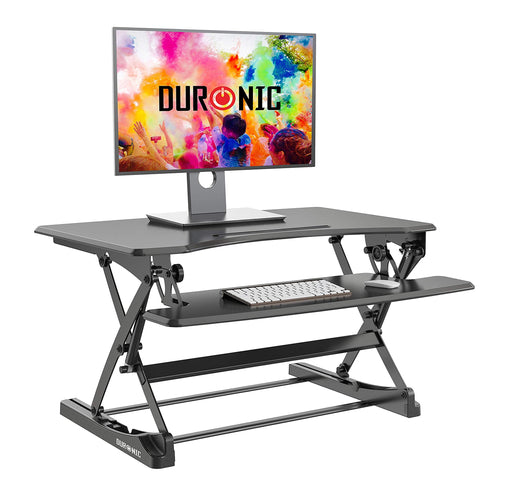 Duronic DM05D23 BK Mesa para ordenador | Escritorio Ajustable de 15 a 49cm | Superficie de 90x57cm | Hasta 15 kg | Bandeja para teclado | Mesa gaming ergonómica para Monitor | Trabaja de pie y sentado