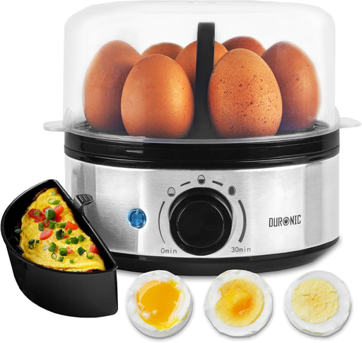 Duronic EB50 BK Hervidor para huevos eléctrico - Hasta 7 Huevos y 3 tipos de cocción, Cocedor con termostato y minutero, Huevos duros huevos mollet y pasados por agua, Apagado Automático, Saludable