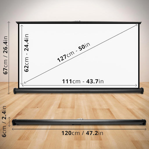 Duronic DPS50 16/9 Pantalla de proyección de TV Home Cinema de 50 pulgadas 127cm | 111x62cm | Pantalla para videoproyector | alternativa al trípode | Ganancia +1 | 3D 8K 4K 1080P