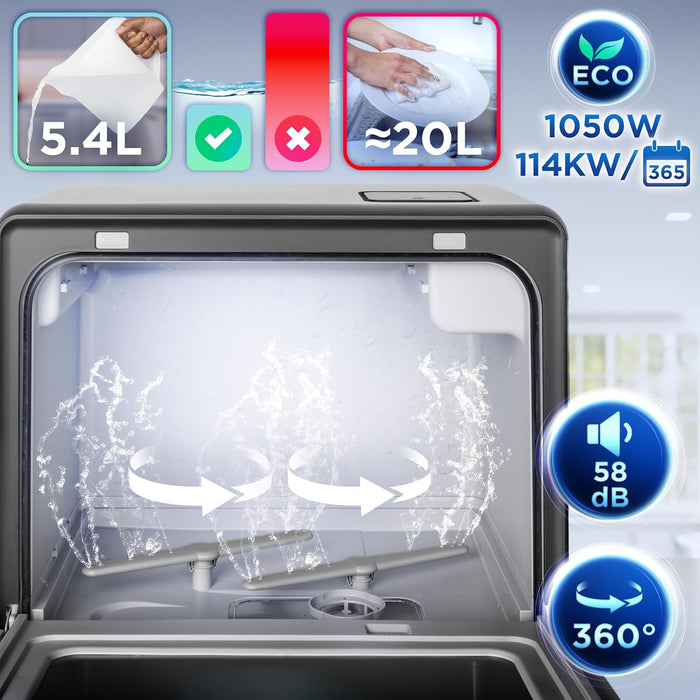 Duronic DW10 BK Lavavajillas pequeño - Lavavajillas Portatil sin Instalacion, Mini lavavajillas compacto, Maquina de Lavar Loiça, 5 programas para Vajilla y Fruta, 950W, Secado rápido, 52.3 dB