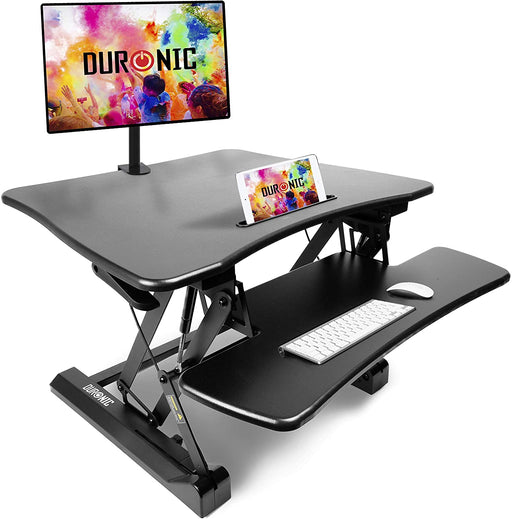 Duronic DM05D3 BK Mesa para ordenador | Escritorio Ajustable de 14.5 a 50cm | Superficie 55x73cm y Máx 15kg | Ranura y bandeja de teclado | Mesa gaming ergonómica de Monitor | Trabaja de pie y sentado