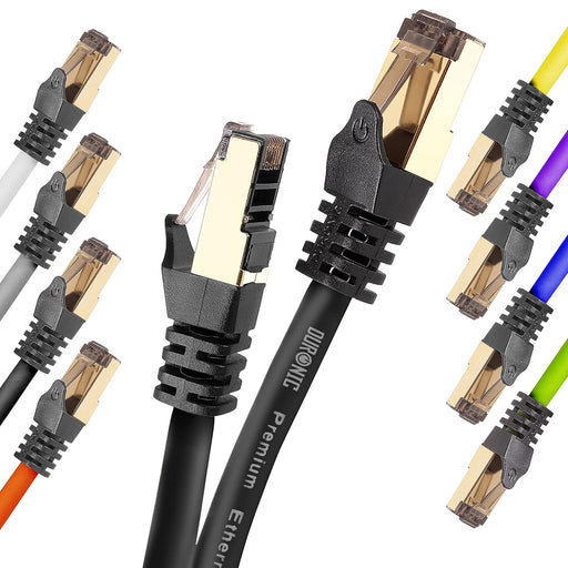 Duronic BK 1.5M CAT8 Cable de ethernet|Trenzado de los Pares Interno Y Conectores RJ45|Ancho de Banda de hasta 2GHz/2000MHz|Color Amarillo y Acabado Oro