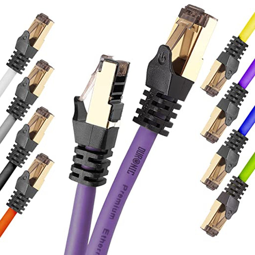 Duronic Cable de ethernet PE 3M CAT8 2Ghz 2000MHz 40Gbps S FTP Cable de conexión y Conector RJ45 | Máx velocidad de Fibra Óptica Banda ancha y Transmisión de datos rápida | Compatibilidad Universal