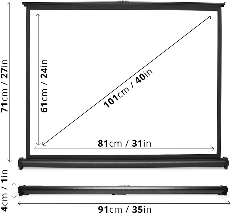 Duronic DPS40 43 Pantalla de Proyector de Sobremesa Formato 4:3 y 40" | 4K Full HD y 3D | Funda de Transporte Plegable y Portátil