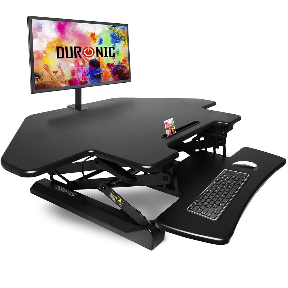 Duronic DM05D5 BK Mesa para ordenador | Escritorio Ajustable de 15 a 50cm | Superficie de 120x66cm | Hasta 15kg | Ranura y bandeja para teclado | Mesa gaming ergonómica para Monitor | De pie y sentado