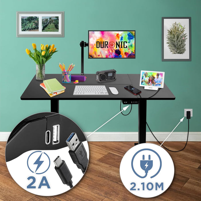 Duronic CD120 BK Escritorio eléctrico regulable 72-118 cm con tablero 120 x 60 cm y patas con altura regulable Max.70 kg Escritorio elevable eléctrico, Puesto de trabajo ideal para casa y teletrabajo