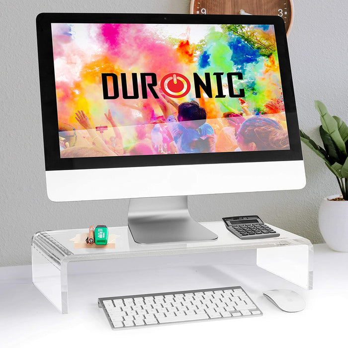 Duronic DM053 Elevador de Monitor |Superficie de 50 x 20 cm | Hasta 30 kg y Patas Regulables Antideslizantes | Metacrilato Blanco | Soporte Ergonomico Plataforma de Ordenador Portátil TV Elevador