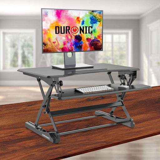 Duronic DM05D23 BK Mesa para ordenador | Escritorio Ajustable de 15 a 49cm | Superficie de 90x57cm | Hasta 15 kg | Bandeja para teclado | Mesa gaming ergonómica para Monitor | Trabaja de pie y sentado