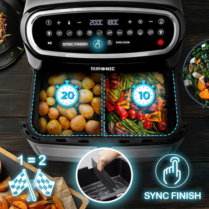 Duronic AF14 BK Freidora de aire sin aceite 2400 W | Air Fryer 1 cesta 10L con Ventana | Airfryer 10 programas | Pantalla táctil | Cestas antiadherentes | Fácil de limpiar | 50-200º