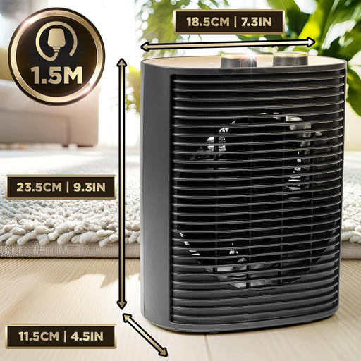 Duronic HV32 BK - Termoventilador 2000W, Calefactor Eléctrico Bajo Consumo, Termostato Regulable, Modo Eco 1000W, Modo Turbo 2000W y Sistema Seguridad Antivuelco. Ideal para Casa, Oficina, Garaje.