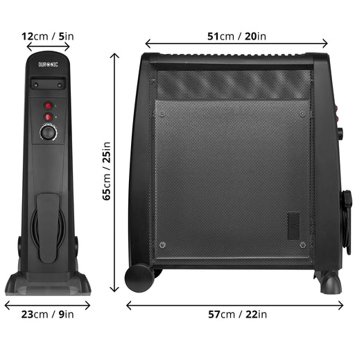 Duronic HV101 Calefactor eléctrico | Termostato regulable 2500W | Sin aceite Bajo Consumo | Calentamiento en 1 min Ruedas Integradas Mando a Distancia Gancho Gestion de cables Ligero | Estufa Radiador