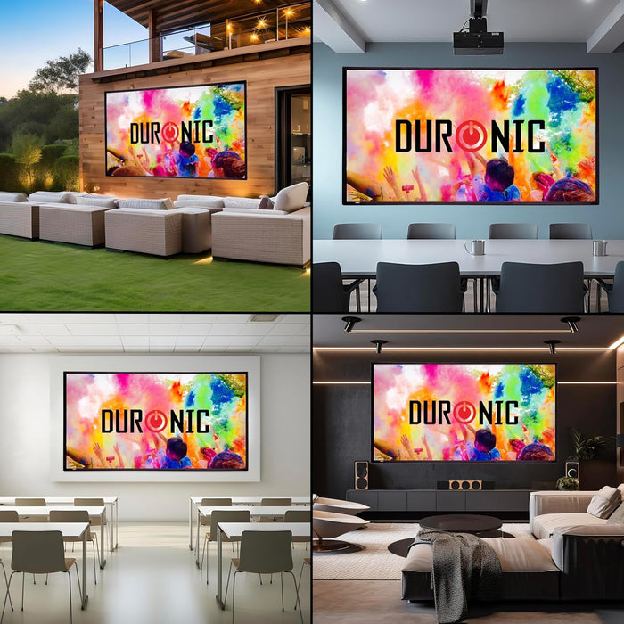 Duronic SFPS80 16:9 Pantalla de proyección de 80 Pulgadas Pantalla para proyector para el hogar 4K Full HD 3D Cine de Noche Oficinas Conferencia Aula Escuela Montaje en Pared o trípode Opcional