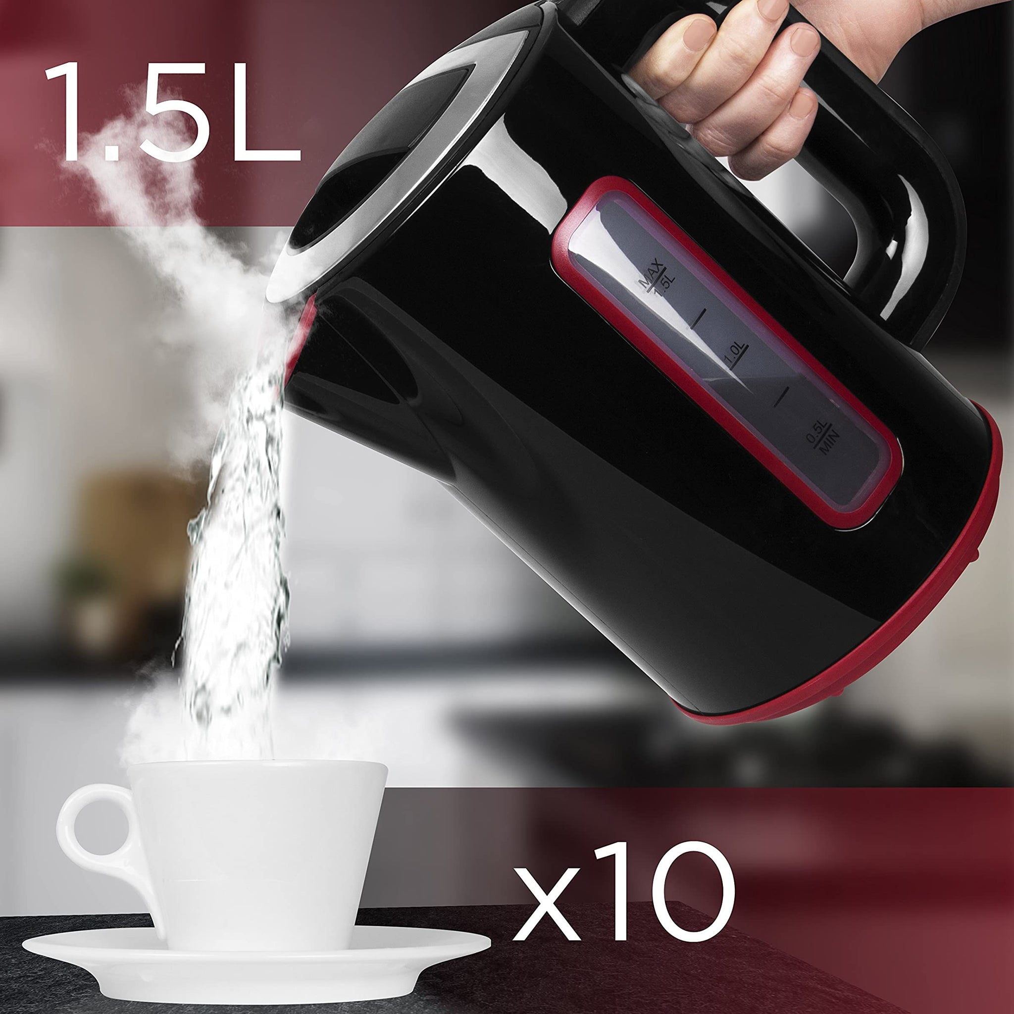 Duronic EK30 BK Hervidor de Agua Eléctrico 3000W de 1.5 L | Temperatura Regulable 40° 60° 80° y 100° C | Libre de BPA y Filtro Antical | Mantiene el Agua Caliente | Color negro