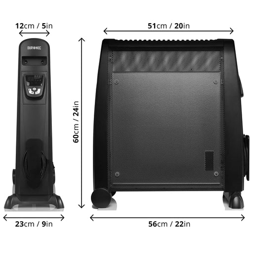 Duronic HV102 Calefactor eléctrico | Termostato regulable de 2500W | Sin aceite Bajo Consumo | Calentamiento en 1 min | Ruedas Integradas Mando a Distancia y Pantalla Digital | Ligero Estufa Radiador