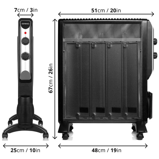 Duronic HV220 BK Calefactor eléctrico | 2000W Termostato regulable | Sin aceite | Calentamiento en 1 min | Bajo consumo y ligero | Transportable con Asas y Gestion de Cables | Estufa Radiador