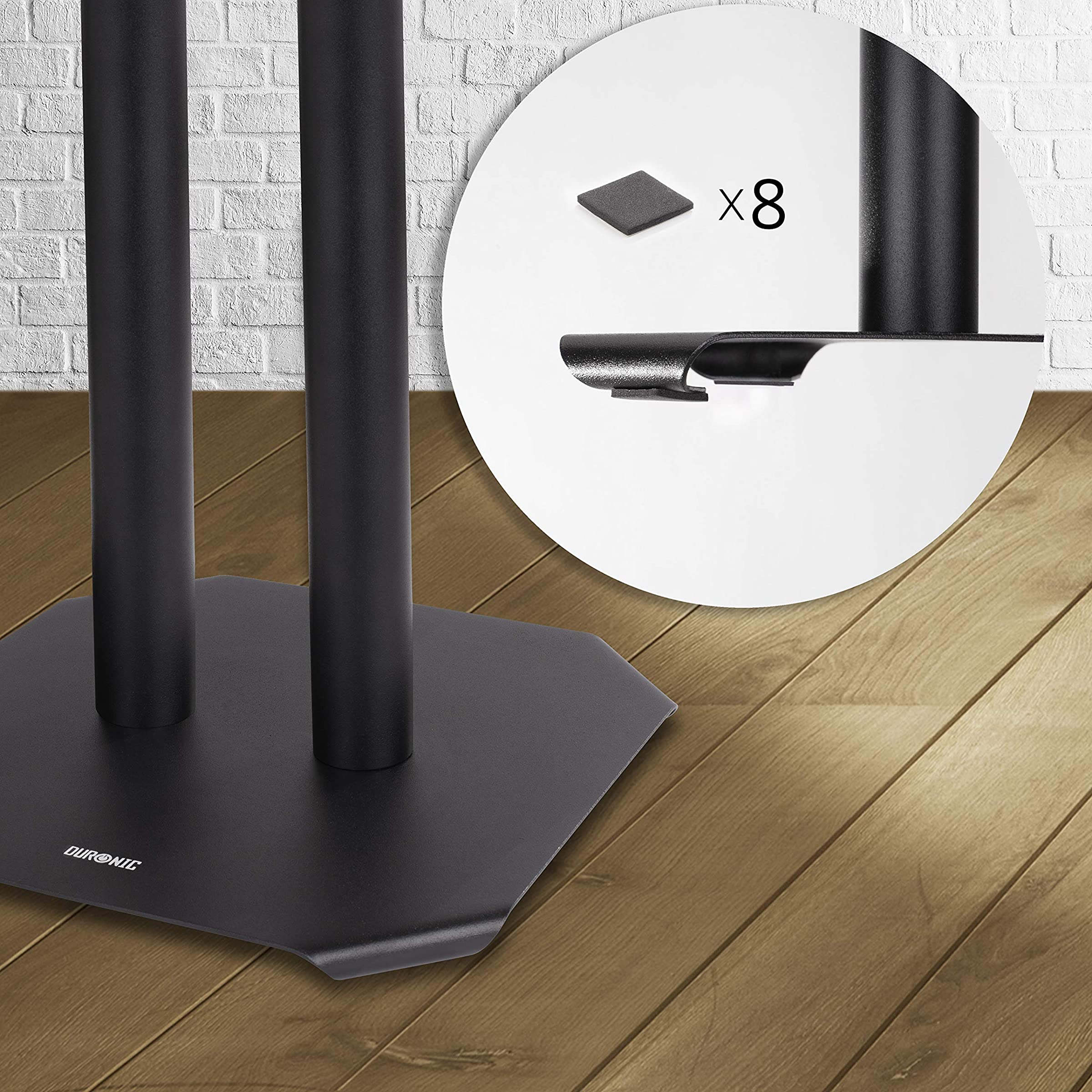 Duronic SPS1022 80 Set de 2 Soportes para Altavoz | 80cm de Altura | Base de 24x24cm y Plataforma de 16x16cm | Capacidad 5kg | Clavos Antivibración para Estabilidad y 8 Almohadillas amortiguadoras