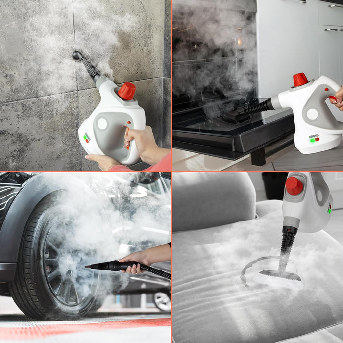 Duronic SC32 WE Limpiador de Vapor de Mano 1050W - Limpiador Vapor Portátil Multifunción Depósito 350 ml para Sofá Tejidos Juntas Ducha Horno Fregadero Ventanas Espejos Limpieza sin Químicos