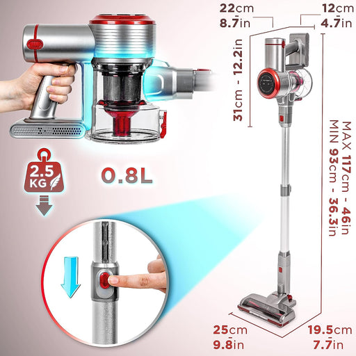 Duronic Aspirador sin Cable VC28 [con 2 Pilas] Aspirador de Varilla 220 W y Filtro HEPA| Aspirador Ligero De Pie para moquetas y Suelos Duros | Potencia de succión Regulable | Batería Recargable