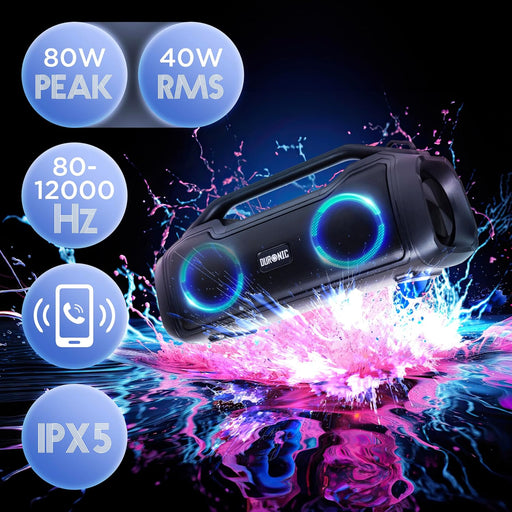 Duronic BX48 Altavoz Bluetooth Potente | Altavoz portatil Bluetooth RGB | IPX5 a Prueba de Salpicaduras | Sonido Extremo | 4,5 Horas de reproducción | Compatible con AUX/USB/TWS | MicroSD hasta 32GB